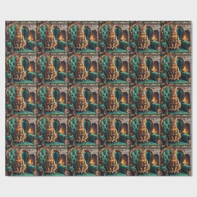 Elegant Abyssinian Cat Regal Holiday Portrait Art Geschenkpapier (Flach)