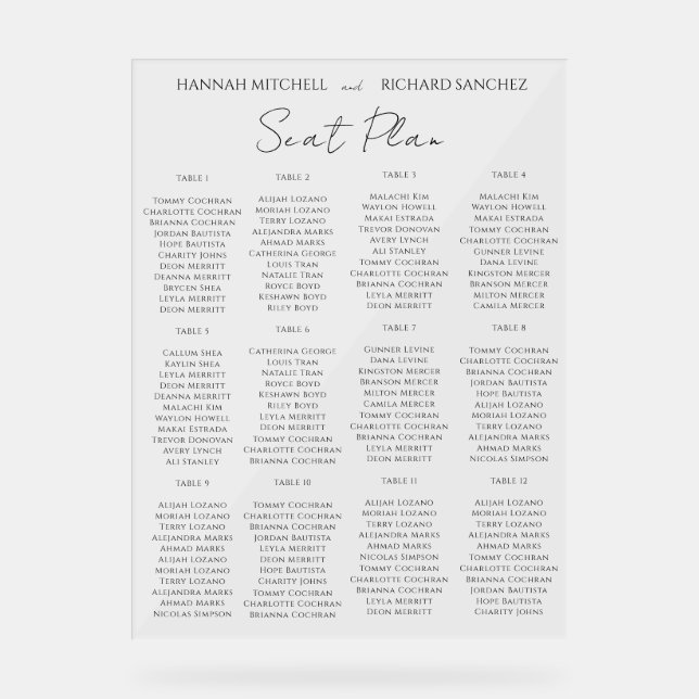 Elegant Acrylic Wedding Seating Chart (Recto)