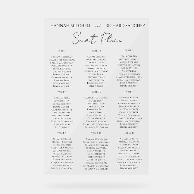 Elegant Acrylic Wedding Seating Chart (Recto)