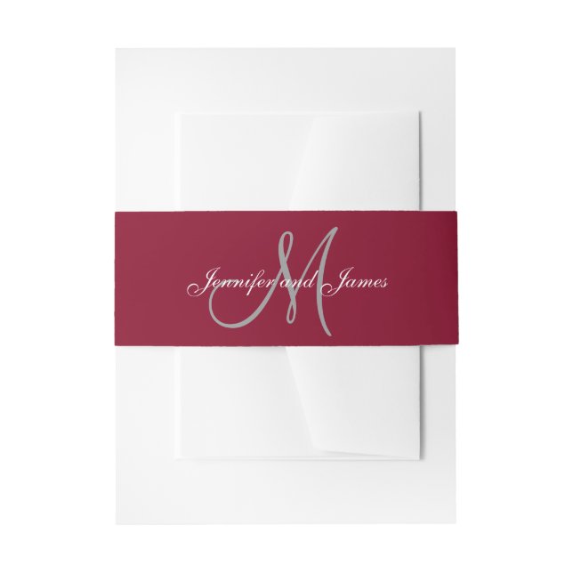 Elegant Affair Burgundy Monogram Script Wedding Einladungsbanderole (Vorderseite Beispiel)