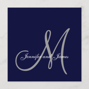 Elegant Affair Navy Blue Gray Monogram Wedding Einladung