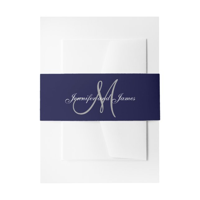 Elegant Affair Navy Blue Monogram Script Wedding Einladungsbanderole (Vorderseite Beispiel)