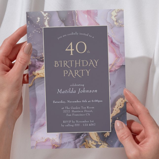 Elegant Agate 40. Geburtstag Party Einladung (Elegant Agate 40th Birthday Party Invitation)