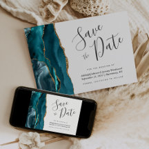 Elegant Agate Aquamarin Blue Gold Save the Date