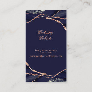 Elegant Agate Navy Rose Gold Wedding Website Begleitkarte