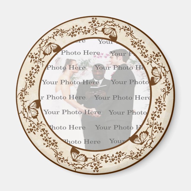 Élégant aimant rond papillon (Devant)