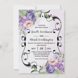 # Elegant Airy Boho Floral Lila & Silver Wedding Einladung