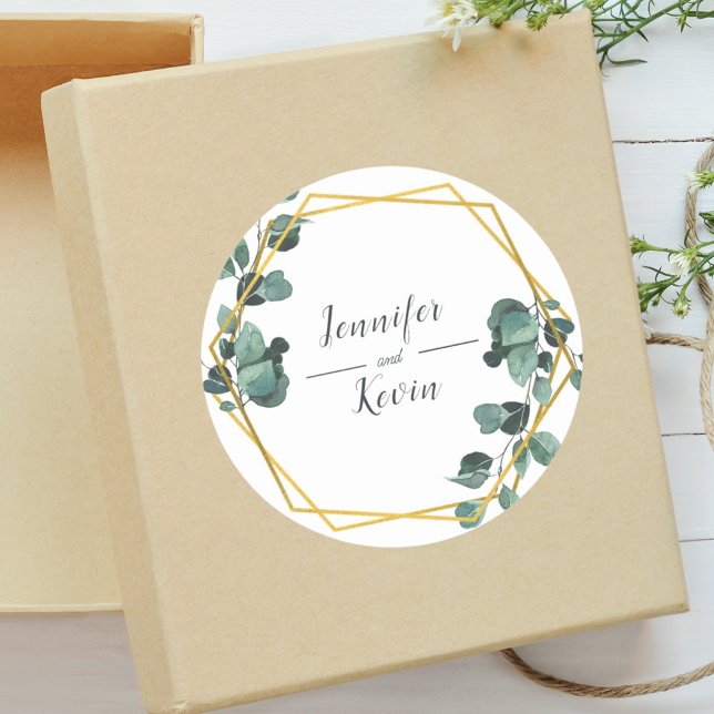 Elegant Airy Greenery Eucalyptus Wedding Runder Aufkleber (Von Creator hochgeladen)