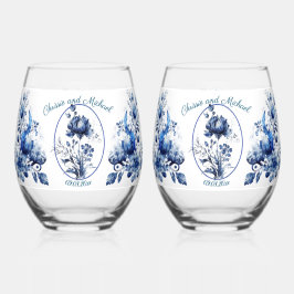 Elegant All Blue Chrysanths Wedding Weinglas Ohne Stiel