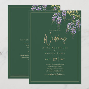 ELEGANT All-in1 Wisteria Floral Green Gold Wedding Einladung