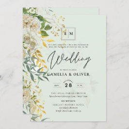 Elegant All-in-1 White Roses Botanical Wedding Inv Einladung