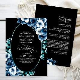 Elegant All in One Blue Floral Wedding Einladung