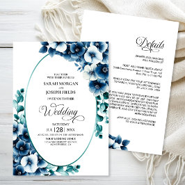 Elegant All in One Blue Floral Wedding Einladung