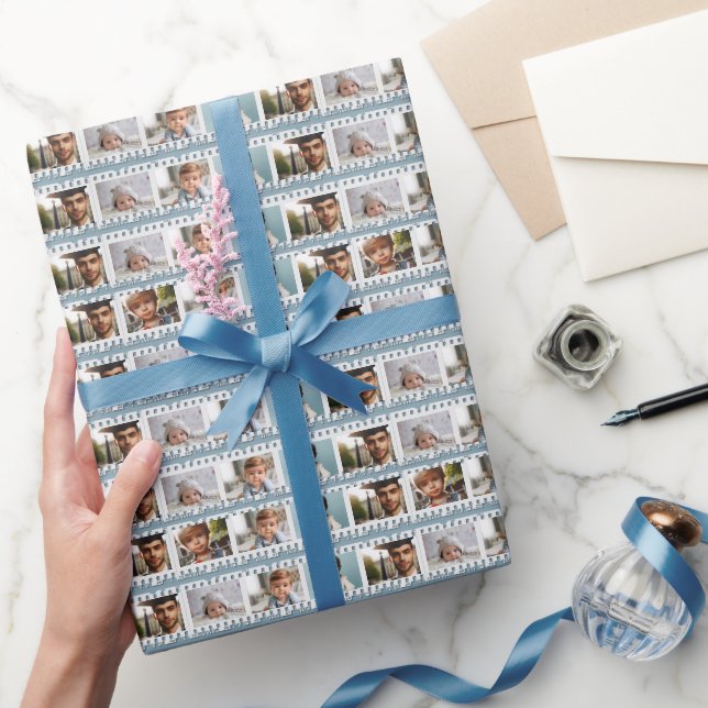 Elegant All-Occasion 16-Foto Film Negative Blue Geschenkpapier (Schenken)