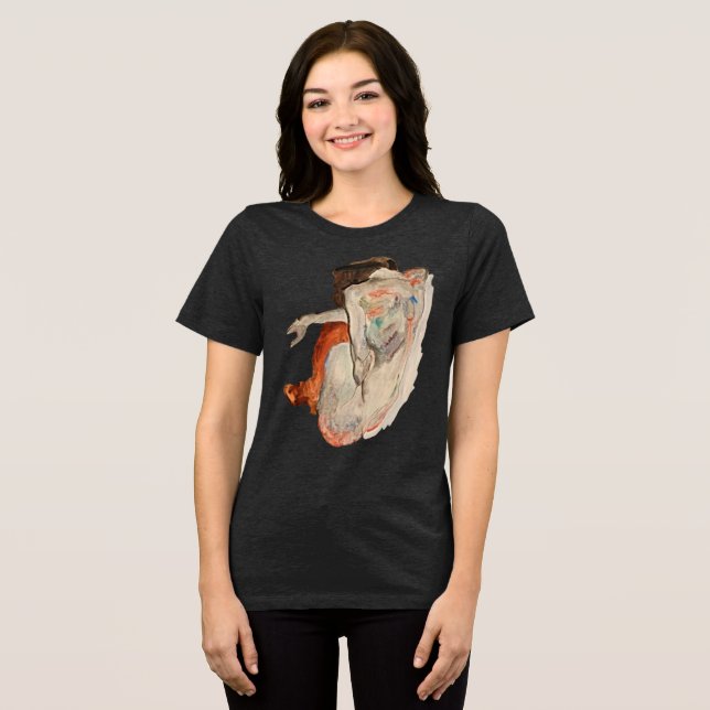 Elegant Allure: Schieles Crouching N.u.d.e-T-Shirt Tri-Blend Shirt (Vorderseite voll)