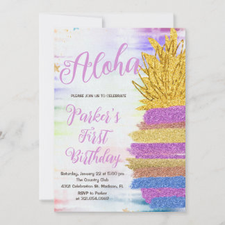 Elegant Aloha Lila Rainbow Ananas Geburtstag Einladung