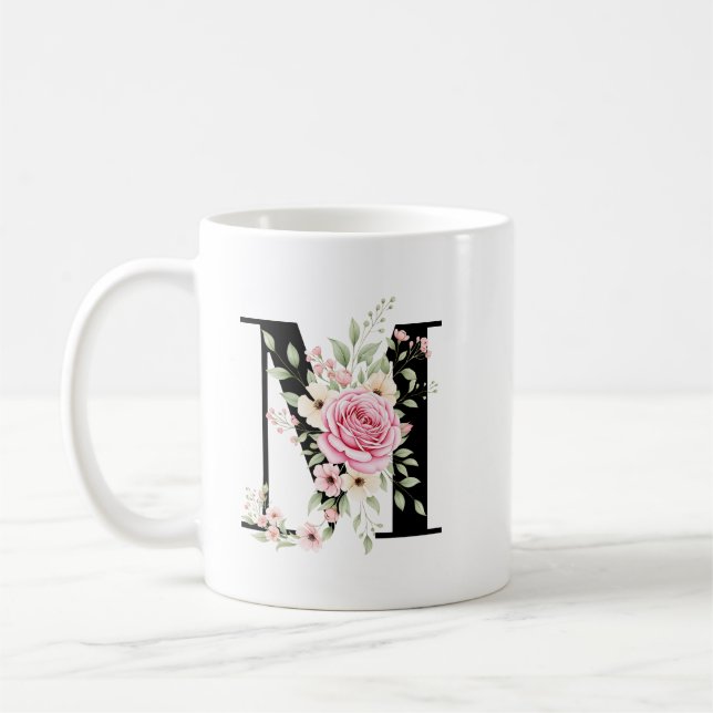 Elegant Alphabet Coffee Cup with Pink Rose Design Kaffeetasse (Links)