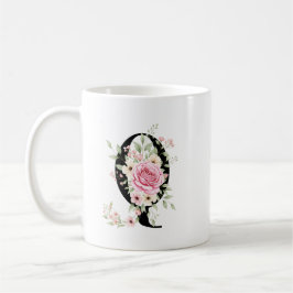 Elegant Alphabet Coffee Cup with Pink Rose Design Kaffeetasse