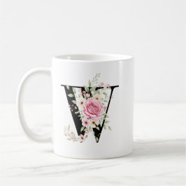 Elegant Alphabet Coffee Cup with Pink Rose Design Kaffeetasse