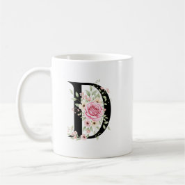Elegant Alphabet Coffee Cup with Pink Rose Design Kaffeetasse