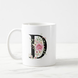 Elegant Alphabet Coffee Cup with Pink Rose Design Kaffeetasse