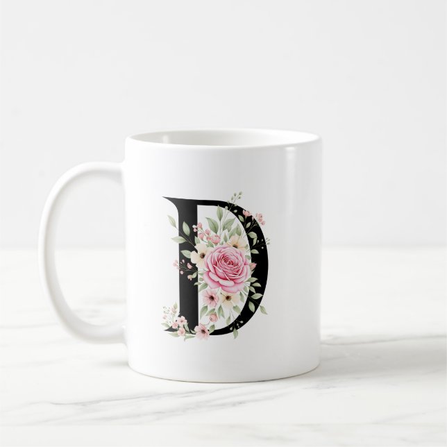 Elegant Alphabet Coffee Cup with Pink Rose Design Kaffeetasse (Links)
