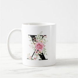 Elegant Alphabet Coffee Cup with Pink Rose Design Kaffeetasse