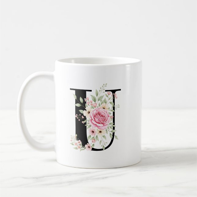 Elegant Alphabet Coffee Cup with Pink Rose Design Kaffeetasse (Links)