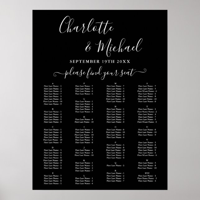 Elegant Alphabetical Wedding Seating Chart Poster (Vorne)