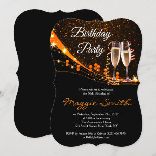 Élégant Amber Champagne Invitation de fête d'anniv