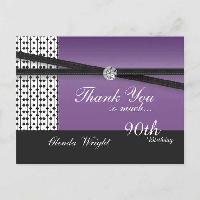 Elegant Amethyst Lila und Black Birthday Postkarte (Vorderseite)