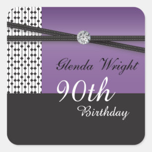 Elegant Amethyst Lila und Black Birthday Quadratischer Aufkleber