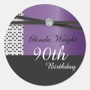 Elegant Amethyst Lila und Black Birthday Runder Aufkleber