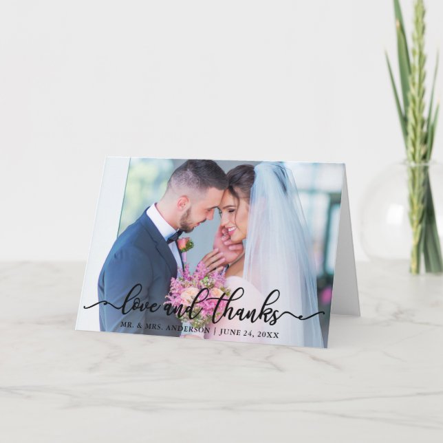 Élégant amour et Merci Mariage photo noir Plier (Devant)