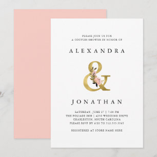 Elegant Ampersand   Dusche aus Gold und Blush Paar Einladung