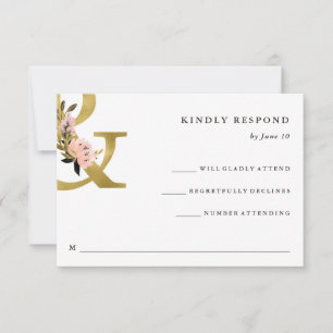 Elegant Ampersand Gold and Blush Wedding RSVP Karte