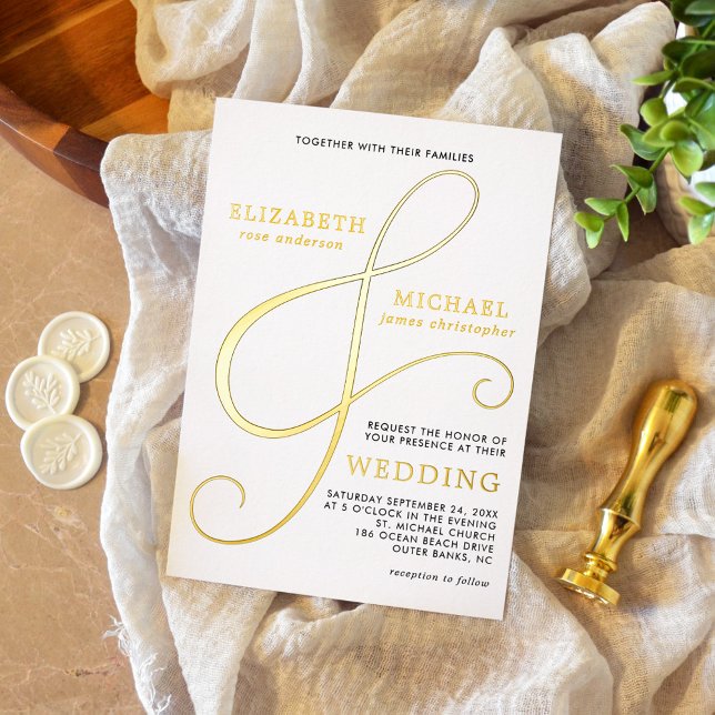 Elegant Ampersand Gold Modern Wedding Folieneinladung (Von Creator hochgeladen)