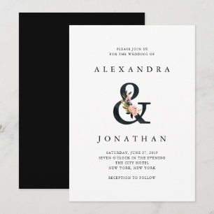 Elegant Ampersand Schwarz-Weiß-Hochzeit Einladung