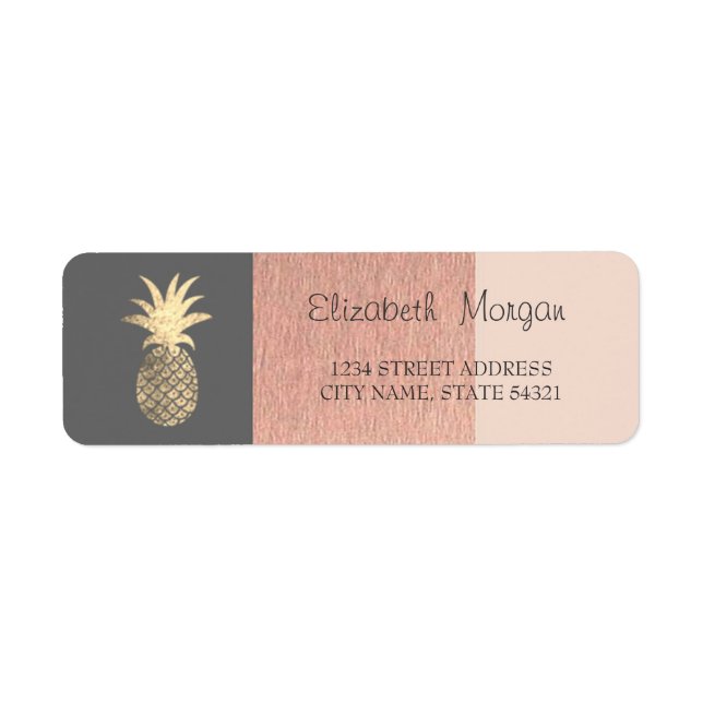 Élégant, Ananas Pailleté, Étiquette d'Adresse Rayé (Devant)