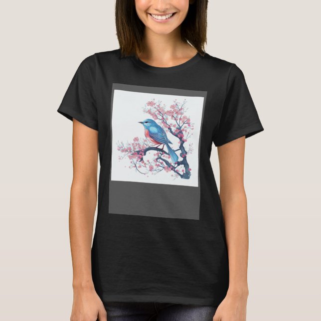 Elegant and Eye Catching Eastern Blue Bird on Blos T-Shirt (Vorderseite)