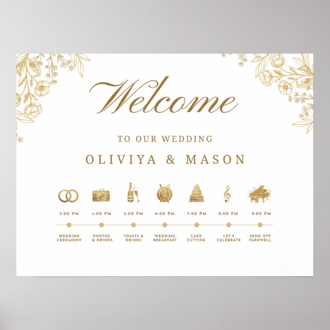 Elegant and Minimal Wedding Order of Events Sign  Poster (Vorne)