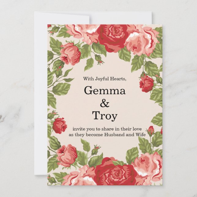 Elegant and romantic,  red roses  wedding einladung (Vorderseite)