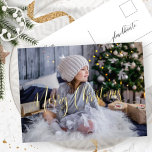 Elegant and Simple Real Foil Photo Merry Christmas Folien Feiertagspostkarte<br><div class="desc">Send an elegant custom photo Holiday postcard with "Merry Christmas" in beautiful modern calligraphy in real foil details! Ability to customize further this design, and move the foil "Merry Christmas" phrase to a different position to suit your photo best. Simply click on "Edit using design too" button located at the...</div>