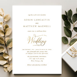 Elegant and Simple White and Gold Wedding Einladung