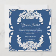 Elégant anglais Chine bleu & blanc Invitation