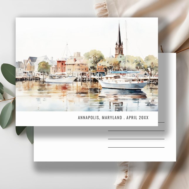 Elegant Annapolis Maryland Watercolor Travel Postkarte (Von Creator hochgeladen)