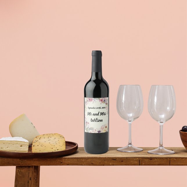 Elégant anneau de fleurs Eau Couleur Vin Étiquette (Créateur téléchargé)