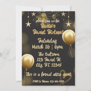 Elégant anniversaire Black and Gold Invitation