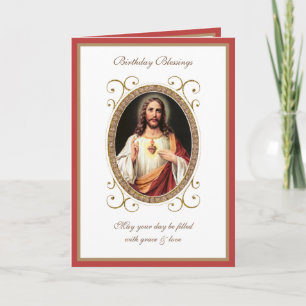 Elégant Anniversaire Sacré Coeur Jésus Carte Vinta