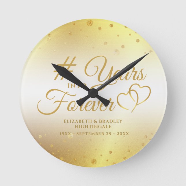 Elegant Anniversary Gold YEARS INTO FOREVER Runde Wanduhr (Vorderseite)